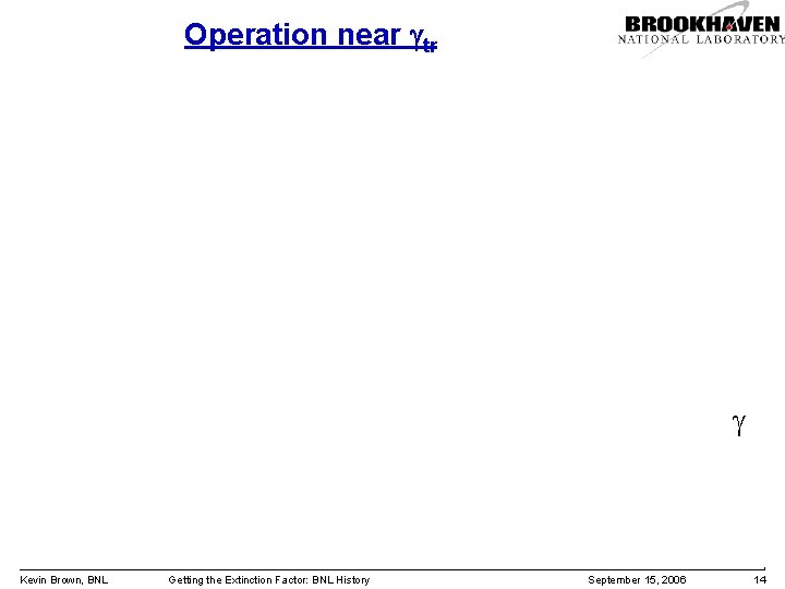 Operation near gtr g Kevin Brown, BNL Getting the Extinction Factor: BNL History September