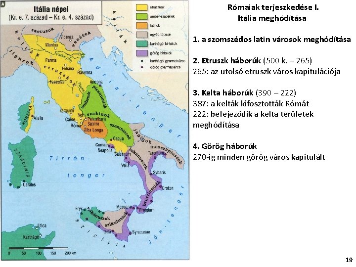 Rómaiak terjeszkedése I. Itália meghódítása 1. a szomszédos latin városok meghódítása 2. Etruszk háborúk