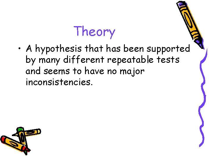 Theory • A hypothesis that has been supported by many different repeatable tests and