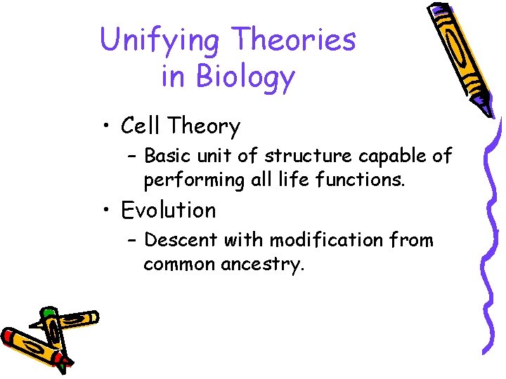 Unifying Theories in Biology • Cell Theory – Basic unit of structure capable of