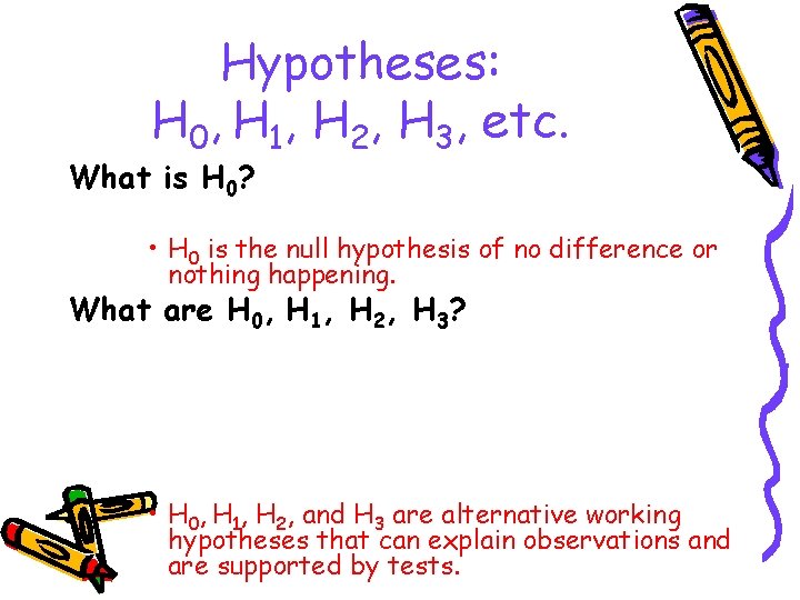 Hypotheses: H 0, H 1, H 2, H 3, etc. What is H 0?