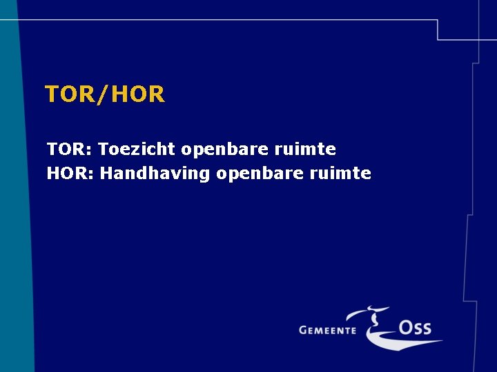 TOR/HOR TOR: Toezicht openbare ruimte HOR: Handhaving openbare ruimte 