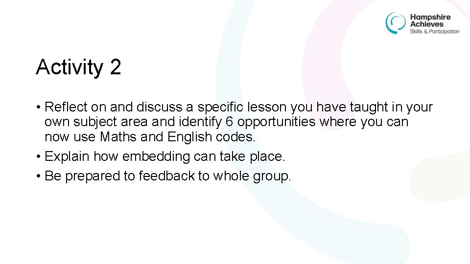 Activity 2 • Reflect on and discuss a specific lesson you have taught in