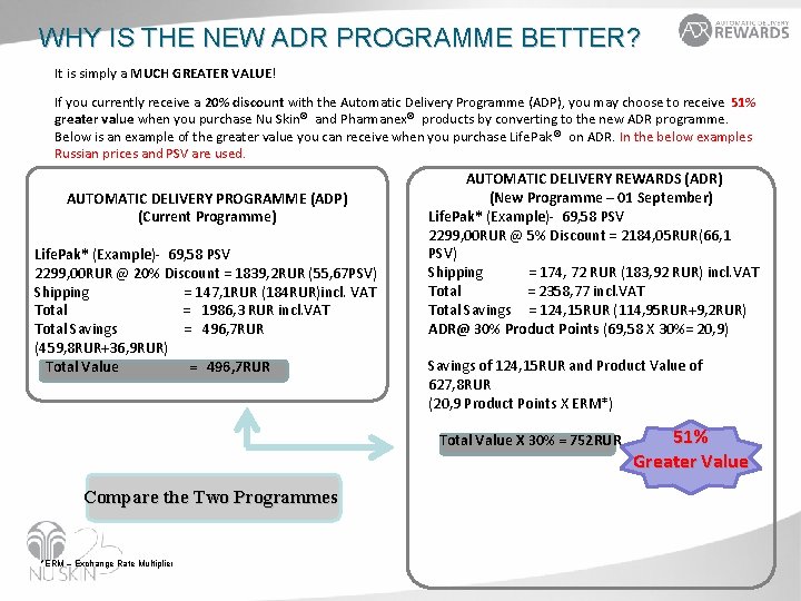 WHY IS THE NEW ADR PROGRAMME BETTER? It is simply a MUCH GREATER VALUE!