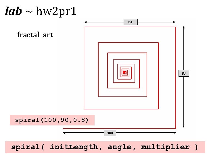 lab ~ hw 2 pr 1 64 fractal art 80 spiral(100, 90, 0. 8)
