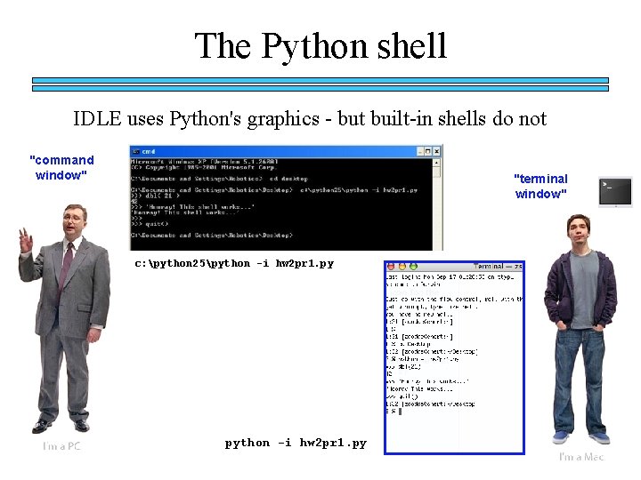 The Python shell IDLE uses Python's graphics - but built-in shells do not "command
