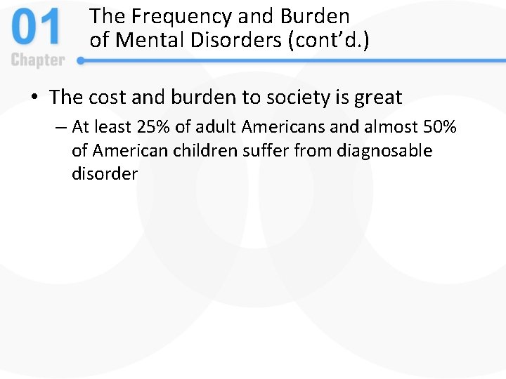 The Frequency and Burden of Mental Disorders (cont’d. ) • The cost and burden