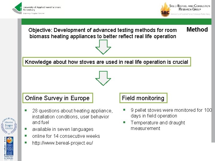 Objective: Development of advanced testing methods for room biomass heating appliances to better reflect