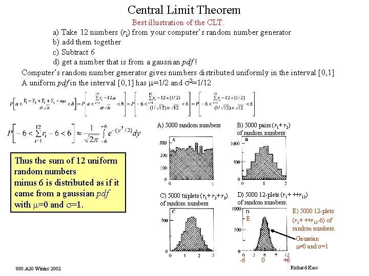 Central Limit Theorem Best illustration of the CLT. a) Take 12 numbers (ri) from