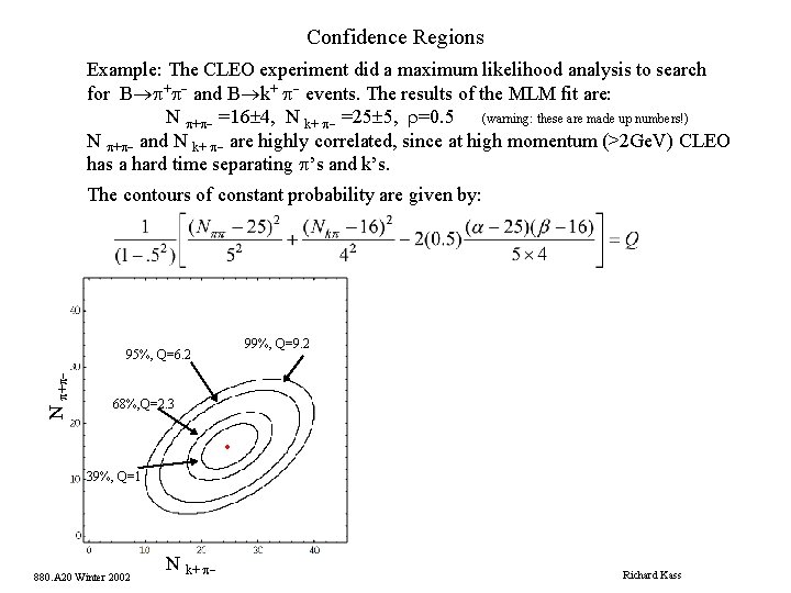 Confidence Regions Example: The CLEO experiment did a maximum likelihood analysis to search for