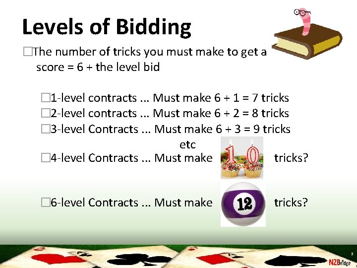 Levels of Bidding �The number of tricks you must make to get a score