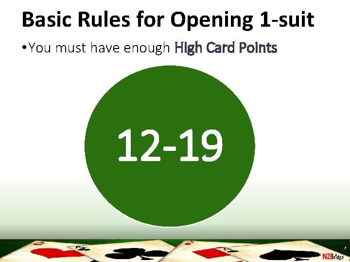 Basic Rules for Opening 1 -suit • You must have enough High Card Points