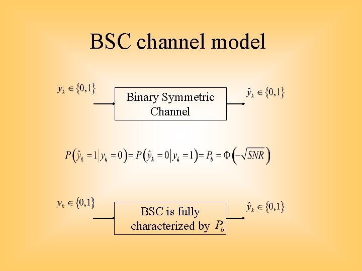 BSC channel model Binary Symmetric Channel BSC is fully characterized by 