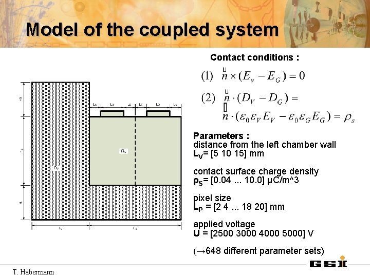 Model of the coupled system Contact conditions : Parameters : distance from the left