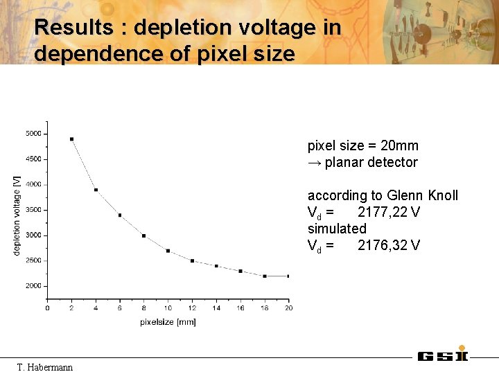 Results : depletion voltage in dependence of pixel size = 20 mm → planar