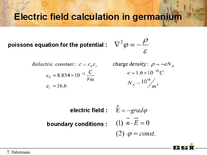 Electric field calculation in germanium poissons equation for the potential : electric field :