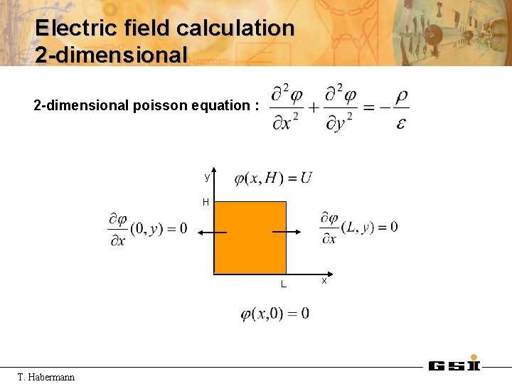 Electric field calculation 2 -dimensional poisson equation : y H L T. Habermann x