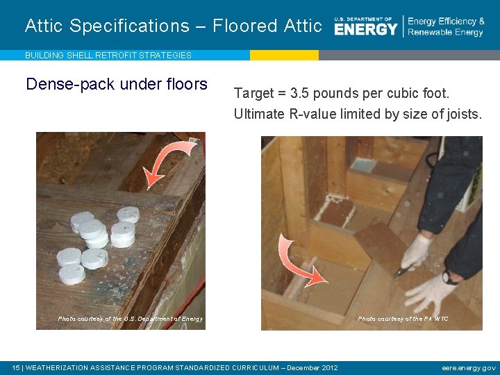 Attic Specifications – Floored Attic BUILDING SHELL RETROFIT STRATEGIES Dense-pack under floors Target =