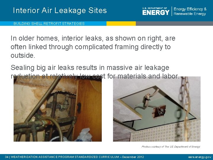 Interior Air Leakage Sites BUILDING SHELL RETROFIT STRATEGIES In older homes, interior leaks, as
