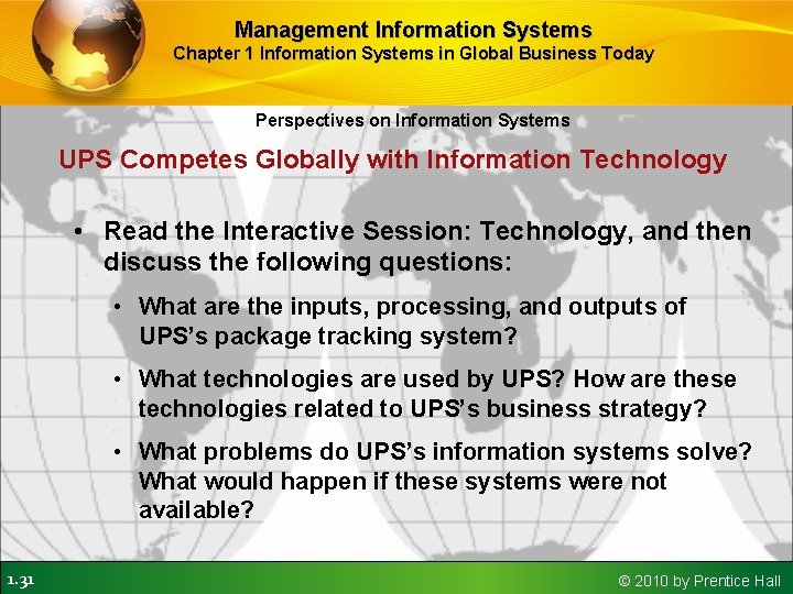 Management Information Systems Chapter 1 Information Systems in Global Business Today Perspectives on Information