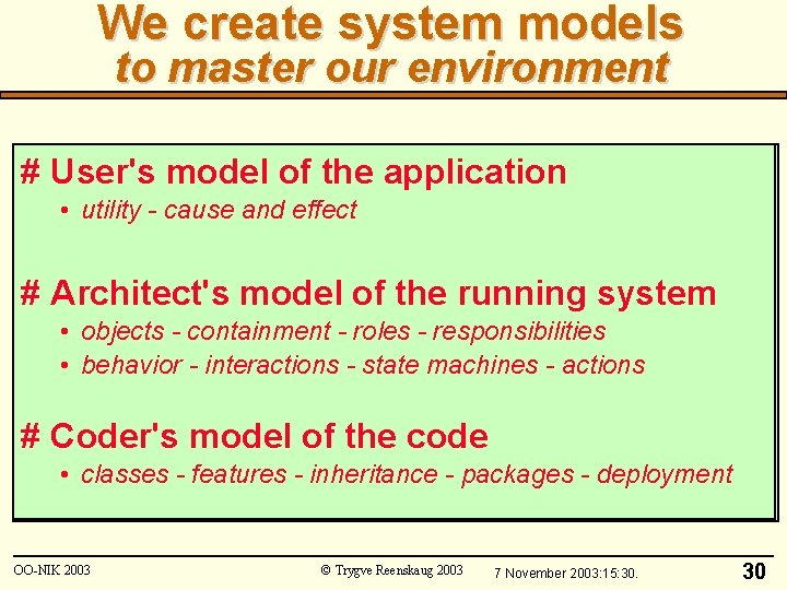 We create system models to master our environment # User's model of the application