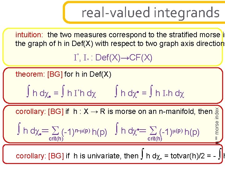real-valued integrands intuition: the two measures correspond to the stratified morse in the graph