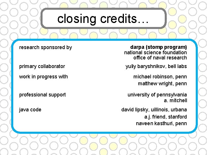 closing credits… research sponsored by darpa (stomp program) national science foundation office of naval