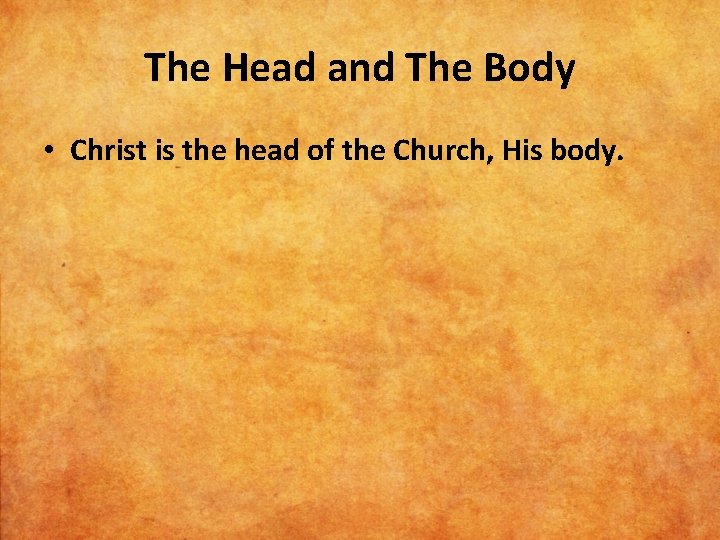 The Head and The Body • Christ is the head of the Church, His