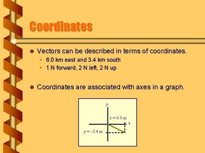 Coordinates ] Vectors can be described in terms of coordinates. • 6. 0 km