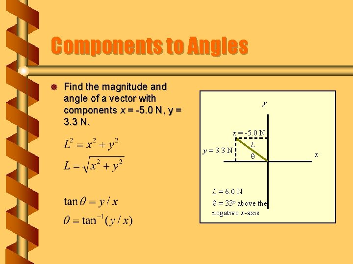 Components to Angles ] Find the magnitude and angle of a vector with components