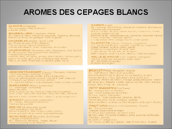 AROMES DES CEPAGES BLANCS 