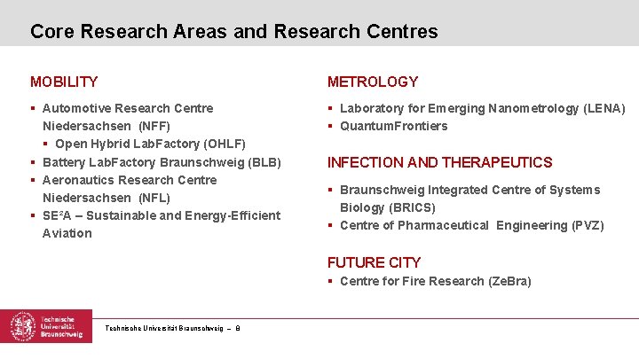 Core Research Areas and Research Centres MOBILITY METROLOGY § Automotive Research Centre Niedersachsen (NFF)
