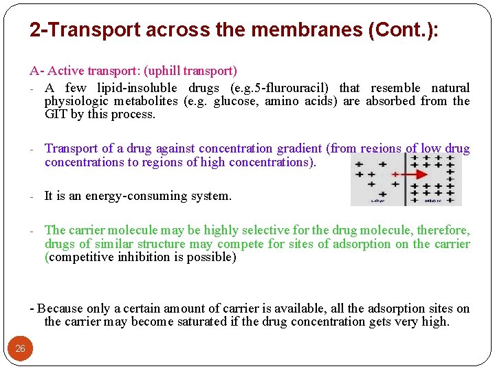 2 -Transport across the membranes (Cont. ): A- Active transport: (uphill transport) - A