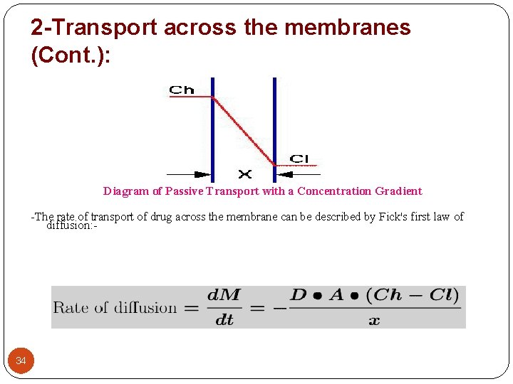 2 -Transport across the membranes (Cont. ): Diagram of Passive Transport with a Concentration