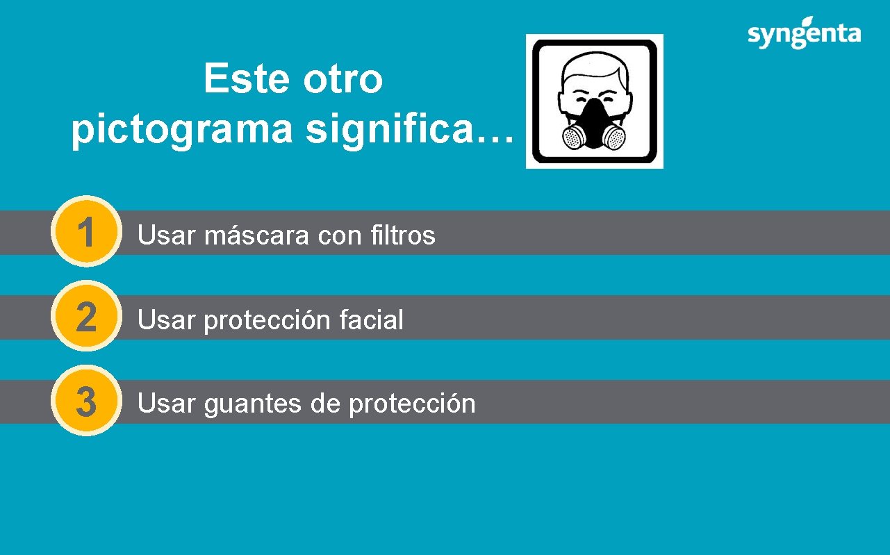 Este otro pictograma significa… 1 Usar máscara con filtros 2 Usar protección facial 3