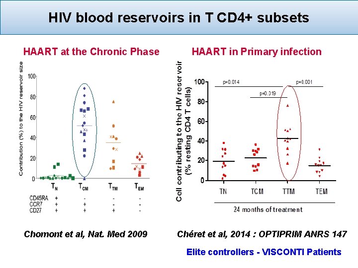 HIV blood reservoirs in T CD 4+ subsets HAART at the Chronic Phase Chomont