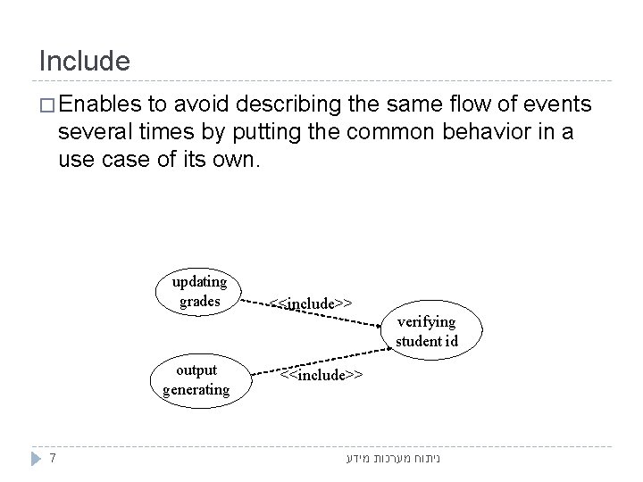 Include � Enables to avoid describing the same flow of events several times by