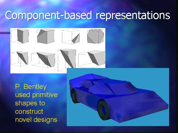 Component-based representations P. Bentley used primitive shapes to construct novel designs 