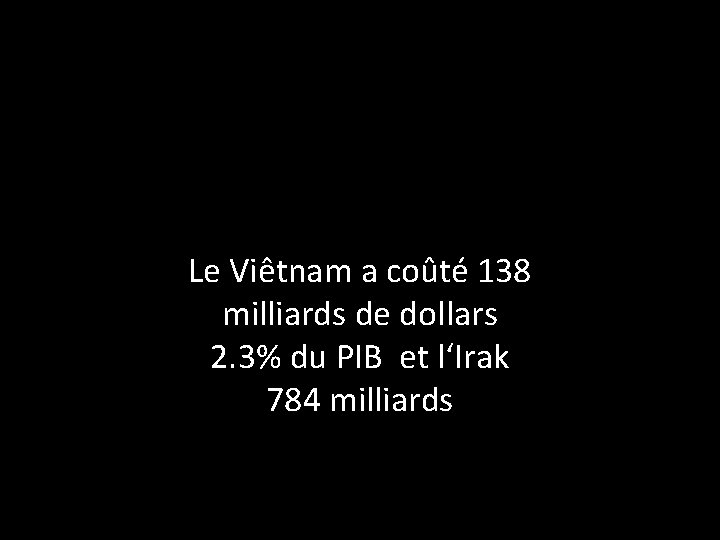 Le Viêtnam a coûté 138 milliards de dollars 2. 3% du PIB et l‘Irak