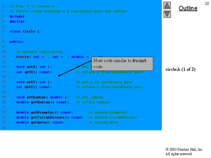 1 2 3 4 // Fig. 9. 7: circle. h // Circle class contains