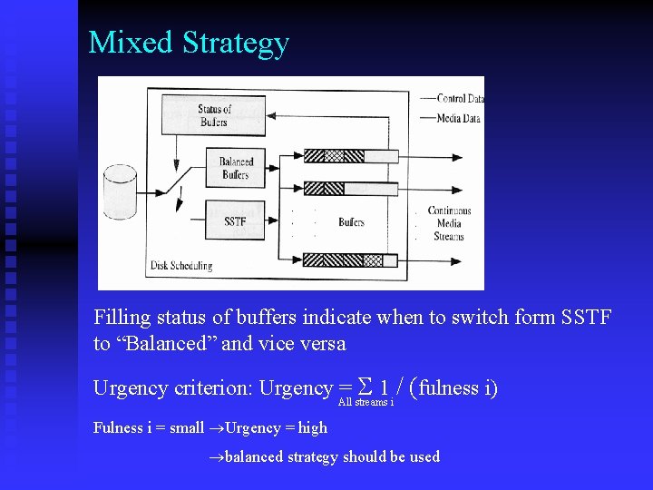 Mixed Strategy Filling status of buffers indicate when to switch form SSTF to “Balanced”