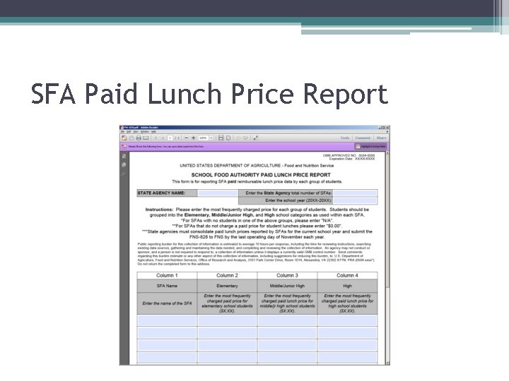 SFA Paid Lunch Price Report 
