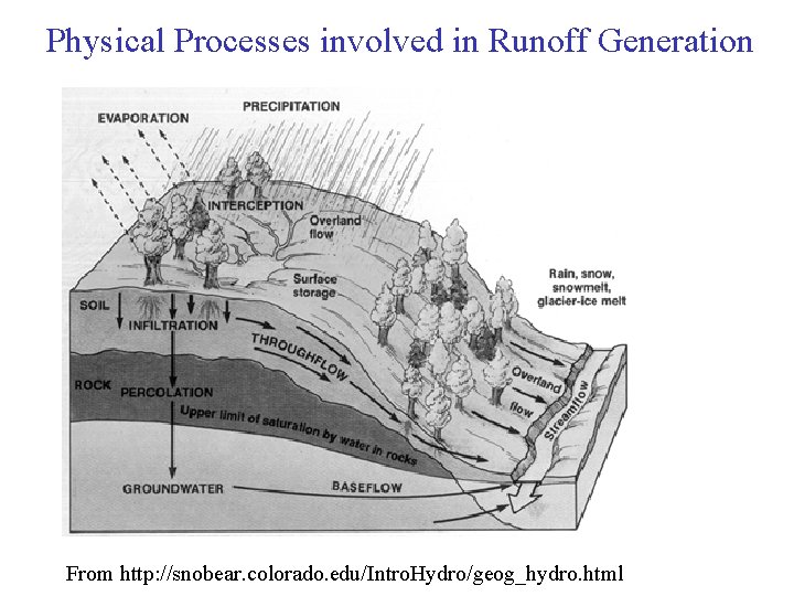 Physical Processes involved in Runoff Generation From http: //snobear. colorado. edu/Intro. Hydro/geog_hydro. html 