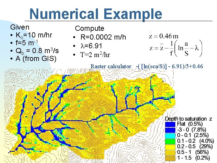Numerical Example Given • Ko=10 m/hr • f=5 m-1 • Qb = 0. 8