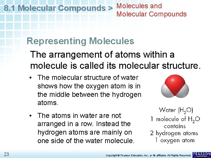 8. 1 Molecular Compounds > Molecules and Molecular Compounds Representing Molecules The arrangement of