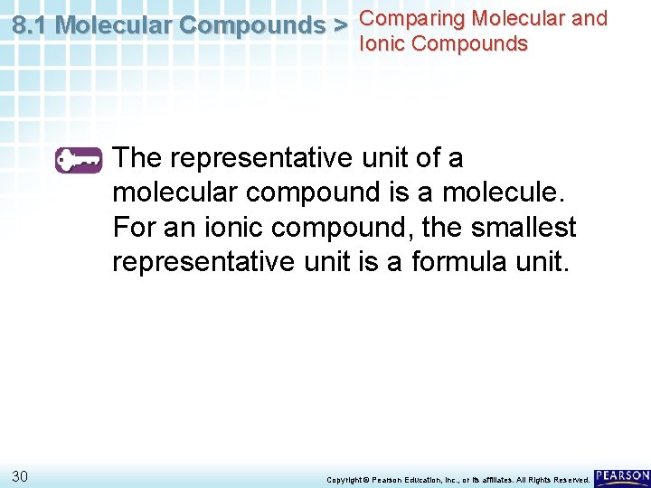 8. 1 Molecular Compounds > Comparing Molecular and Ionic Compounds The representative unit of