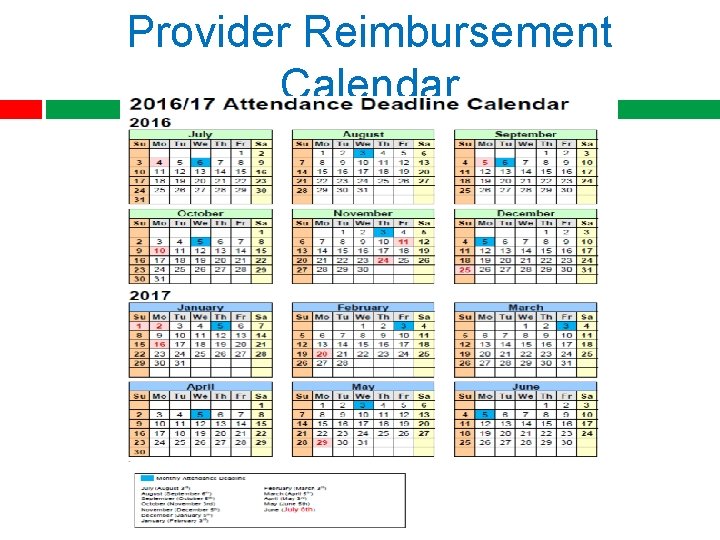 Provider Reimbursement Calendar 