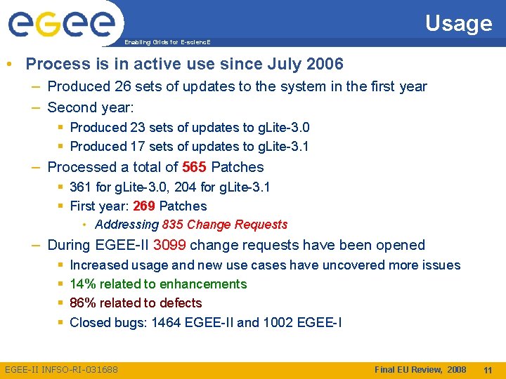 Usage Enabling Grids for E-scienc. E • Process is in active use since July