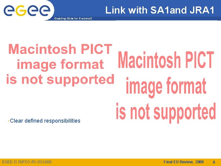 Link with SA 1 and JRA 1 Enabling Grids for E-scienc. E • Clear