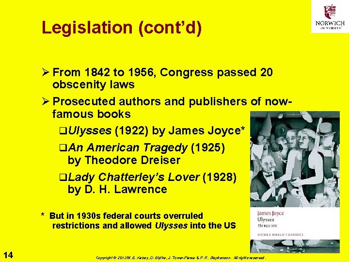 Legislation (cont’d) Ø From 1842 to 1956, Congress passed 20 obscenity laws Ø Prosecuted